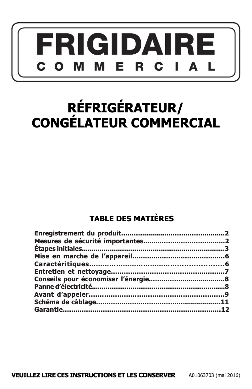 Image de la première page du manuel de l'appareil FCGM181RQB
