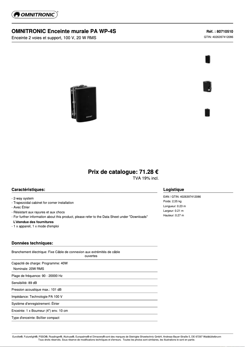 Page n°1 - Fiche technique Omnitronic WP-4S