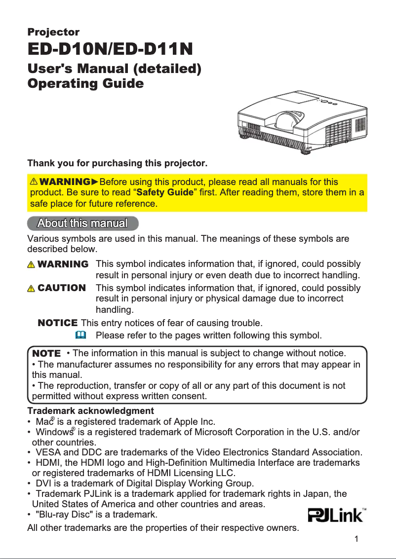Page n°1 - Manuel utilisateur Hitachi ED-D10NEF