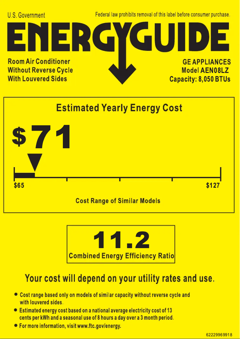Página 1 del manual Etiqueta energética GE AEN08LZ