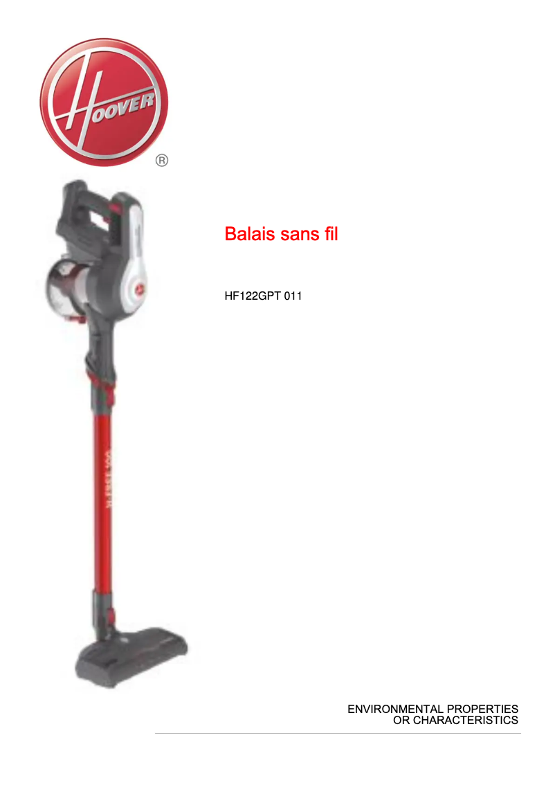 Página 1 del manual Ficha técnica Hoover H-Free 100 HF122GPT 011