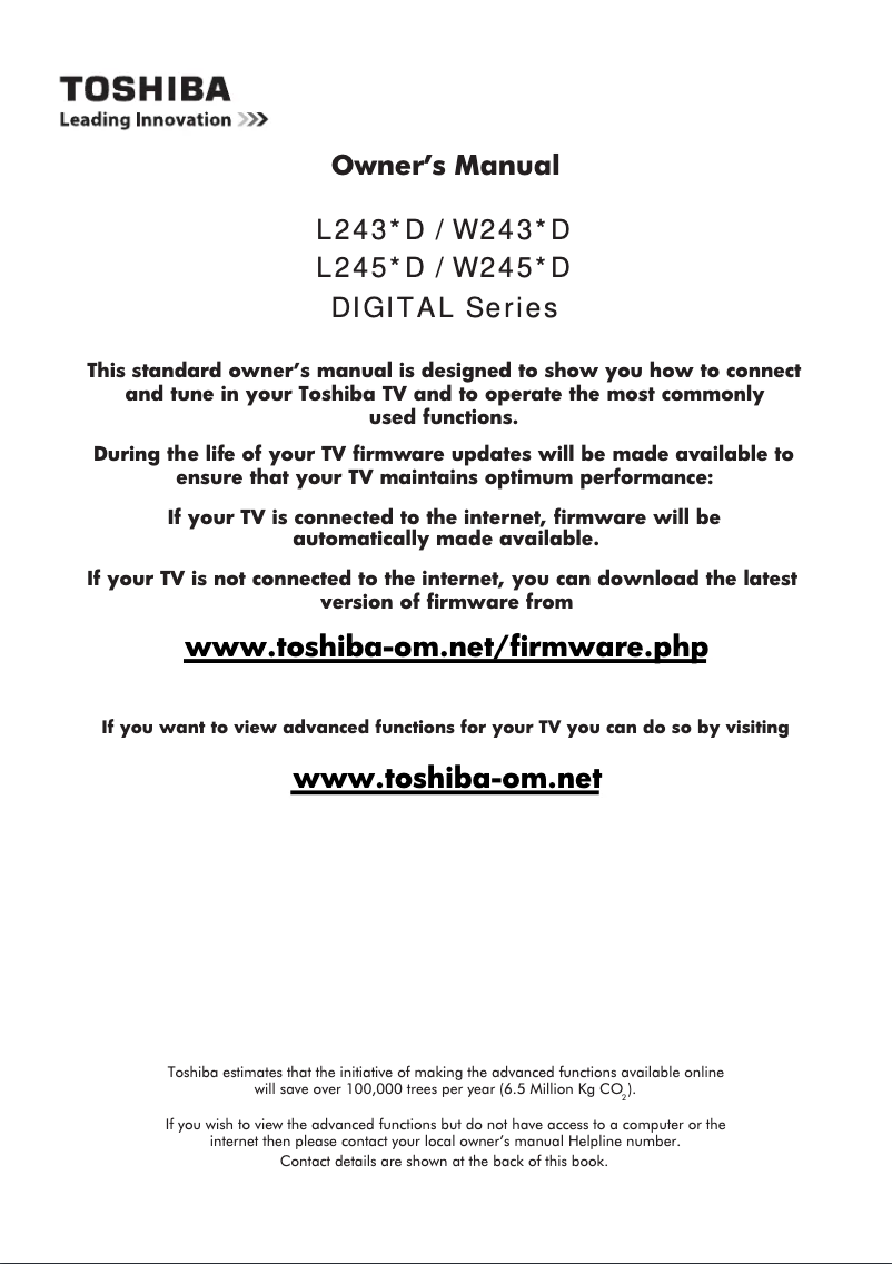Page n°1 - Manuel utilisateur Toshiba 32W2434