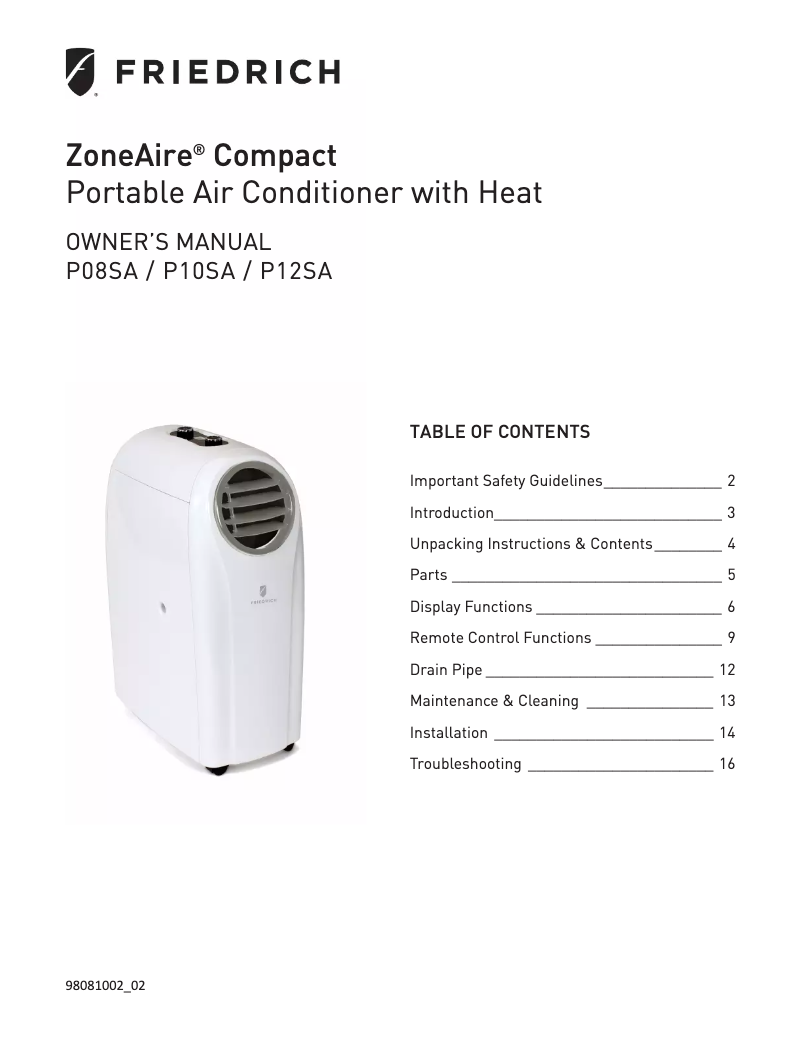 Image de la première page du manuel de l'appareil ZoneAire Compact P12SA