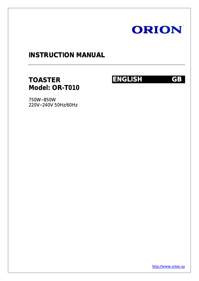 Image de la première page du manuel de l'appareil OR-T010