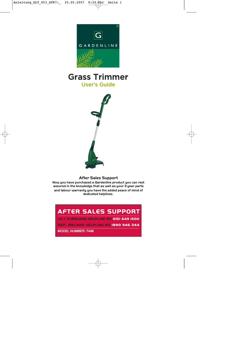 Page 1 de la notice Manuel utilisateur Gardenline GLT 453