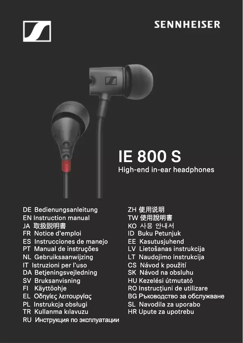 Page 1 de la notice Manuel utilisateur Sennheiser IE 800 S