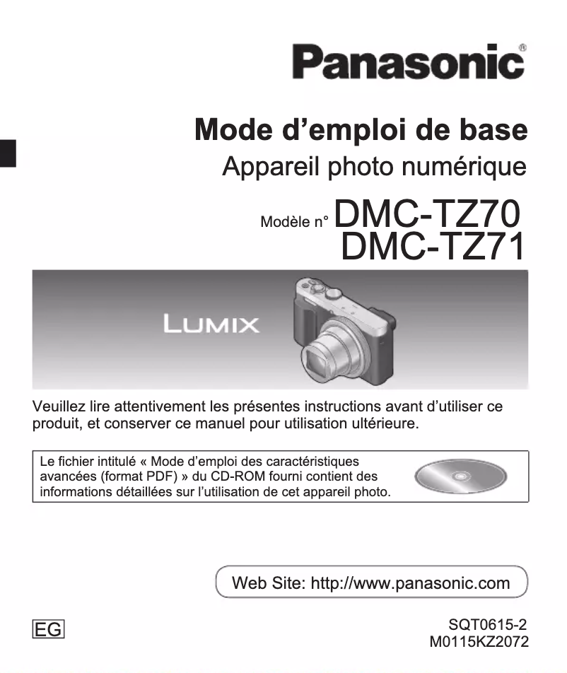 Page 1 de la notice Guide de démarrage rapide Panasonic Lumix DMC-TZ70