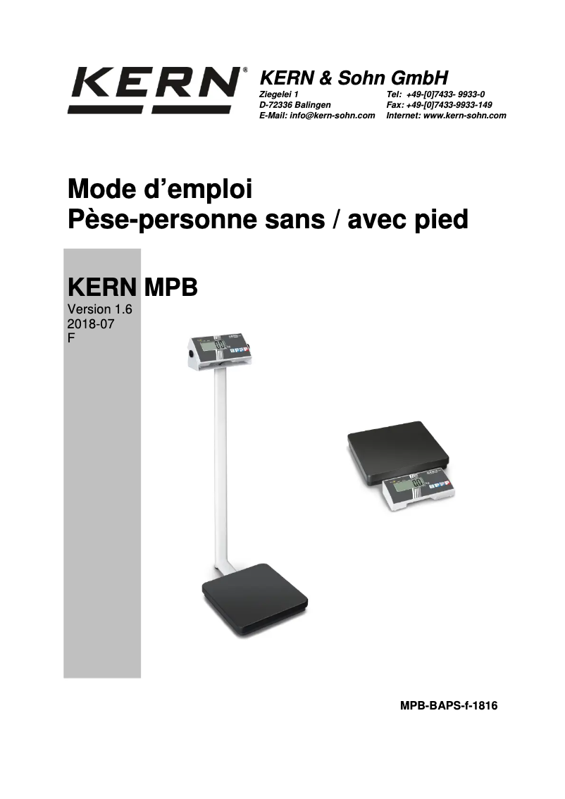 Page 1 de la notice Manuel utilisateur Kern MPB 300K100