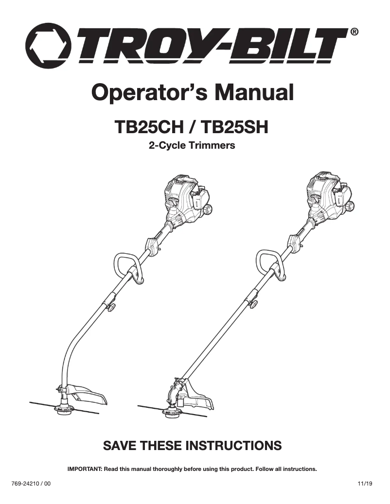 Page 1 de la notice Manuel utilisateur Troy-Bilt TB25CH