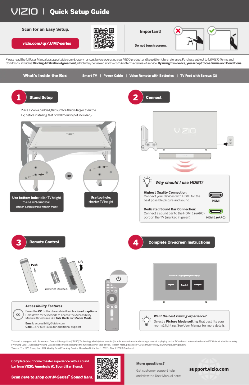 Page 1 de la notice Guide de démarrage rapide VIZIO M58Q7-J01