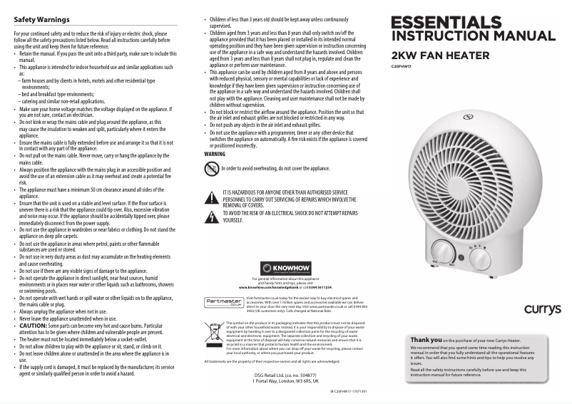 Page n°1 - Manuel utilisateur Currys Essentials C20FHW17