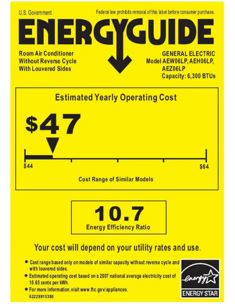 Page 1 de la notice Label énergétique GE AEZ06LP