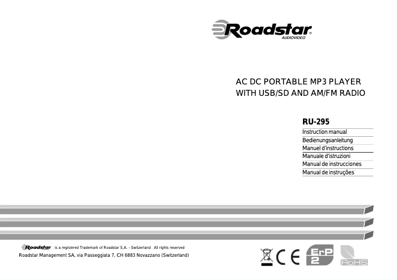 Page 1 de la notice Manuel utilisateur Roadstar RU-295BK