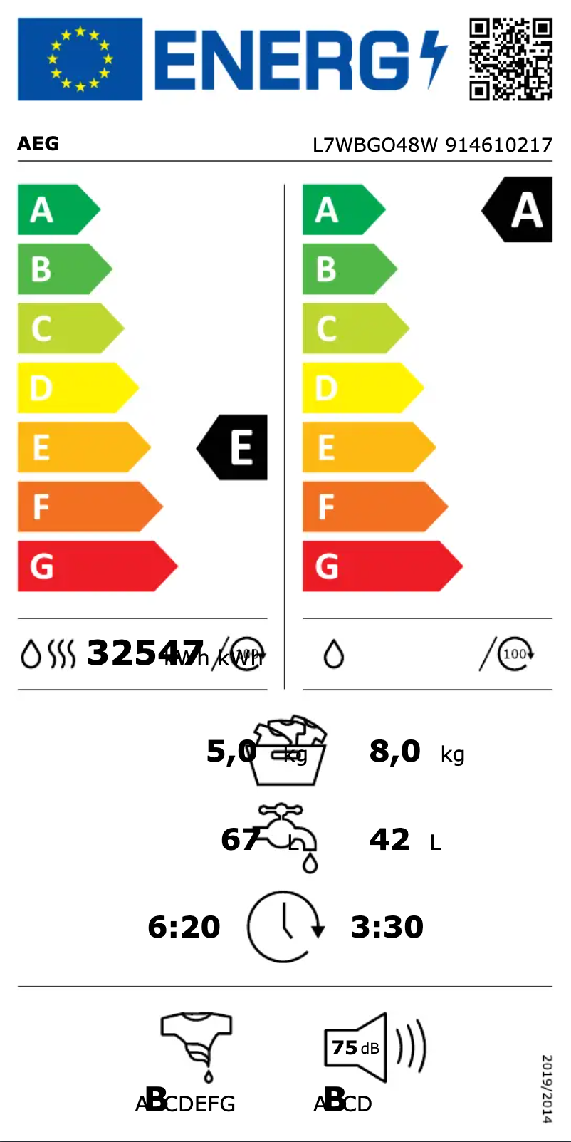 Page n°1 - Label énergétique AEG L7WBGO48W