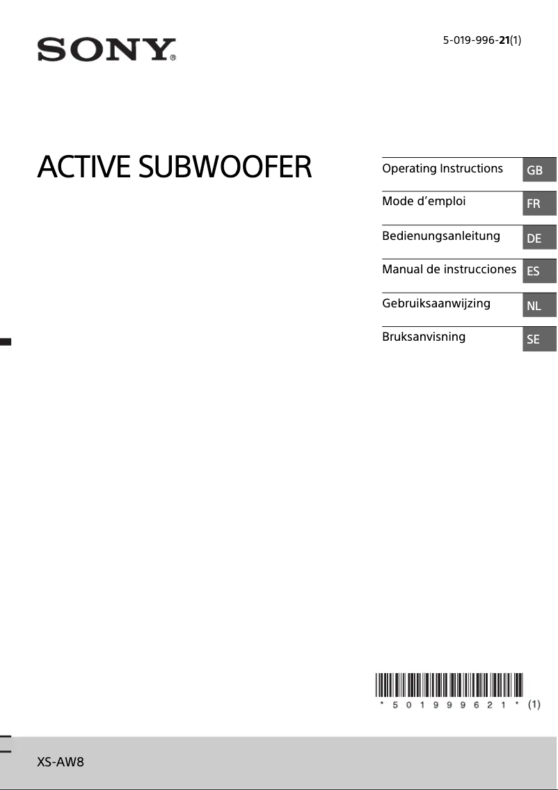 Page n°1 - Manuel utilisateur Sony XS-AW8