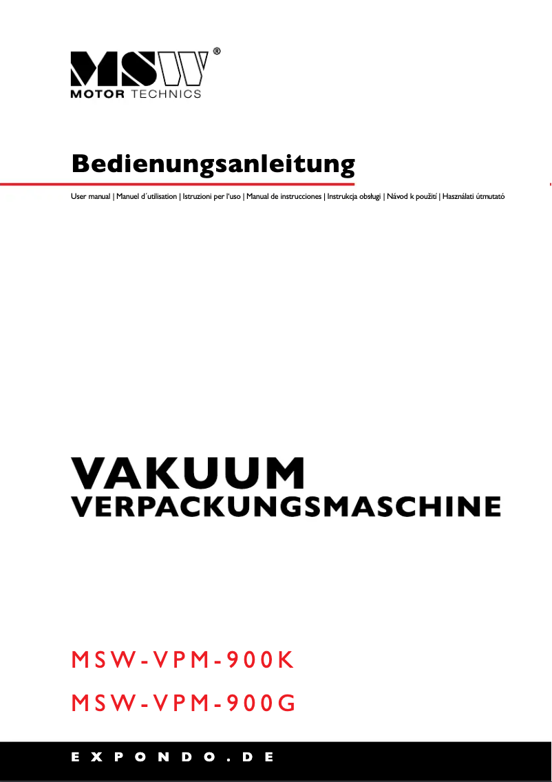 Page n°1 - Manuel utilisateur MSW MSW-VPM-900K