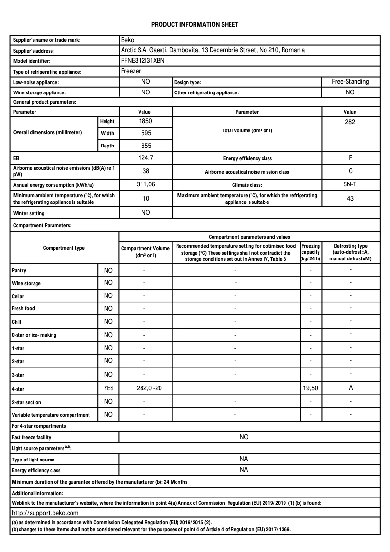 Page n°1 - Fiche technique Beko RFNE312I31XBN