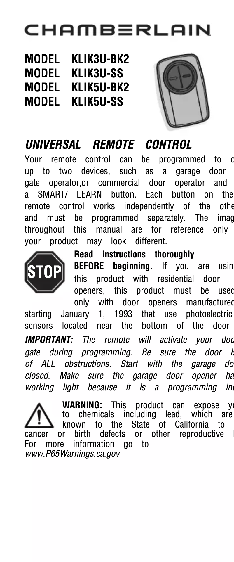 Image de la première page du manuel de l'appareil KLIK5U-SS