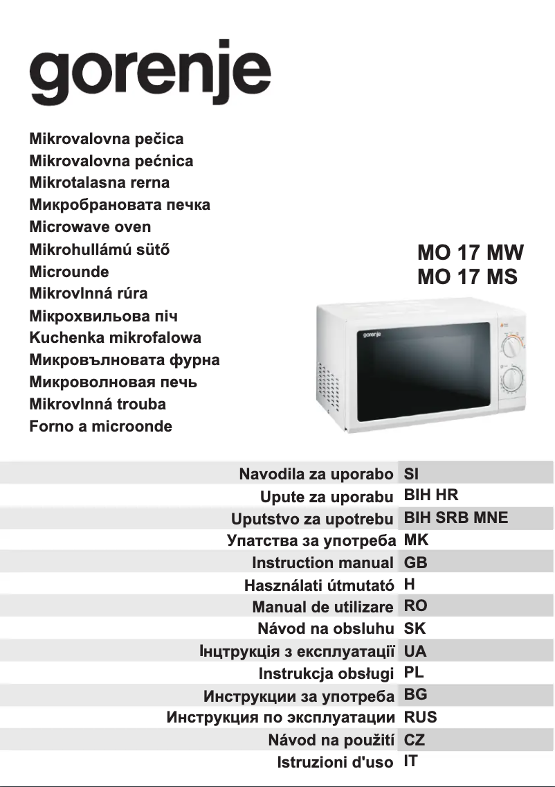 Page n°1 - Manuel utilisateur Gorenje MO17MW