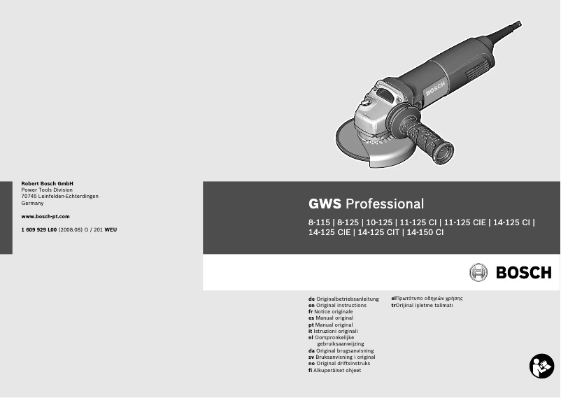 Page n°1 - Manuel utilisateur Bosch GWS 14-125 CIT Professional