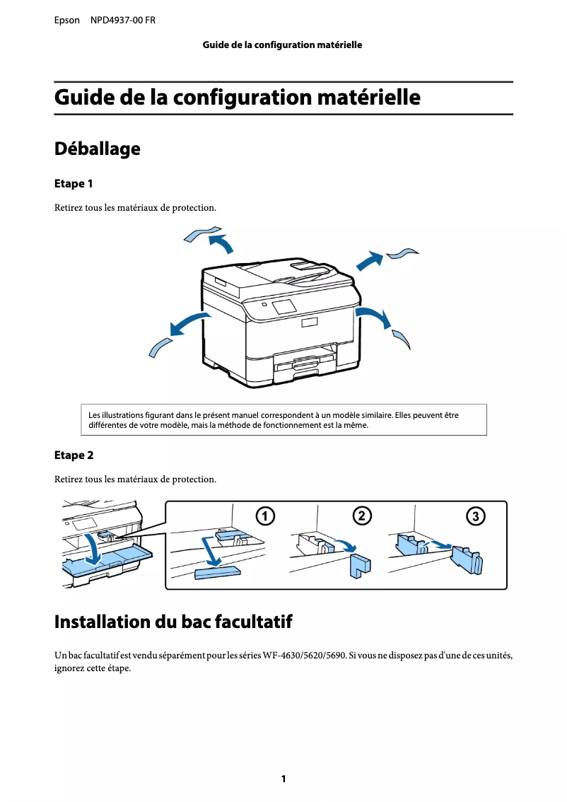 Page 1 de la notice Guide d'installation Epson WorkForce WF-4640DTWF