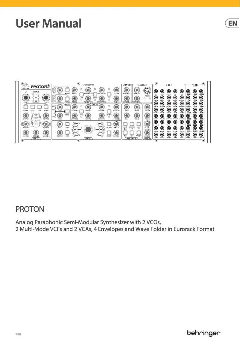 Page 1 de la notice Manuel utilisateur Behringer Proton