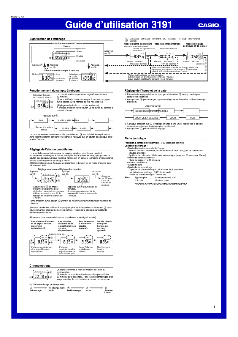 Page 1 de la notice Manuel utilisateur Casio LA670WEM-7EF