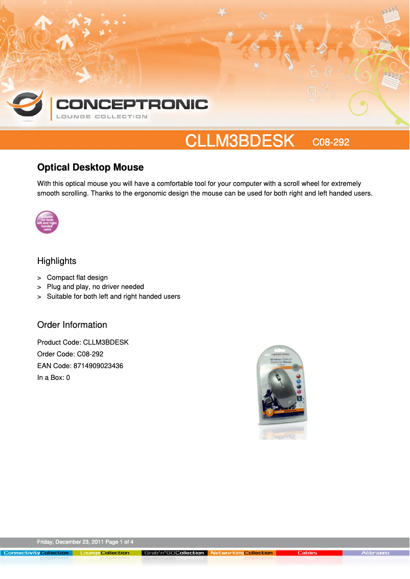Page 1 de la notice Manuel utilisateur Conceptronic Optical Desktop Mouse