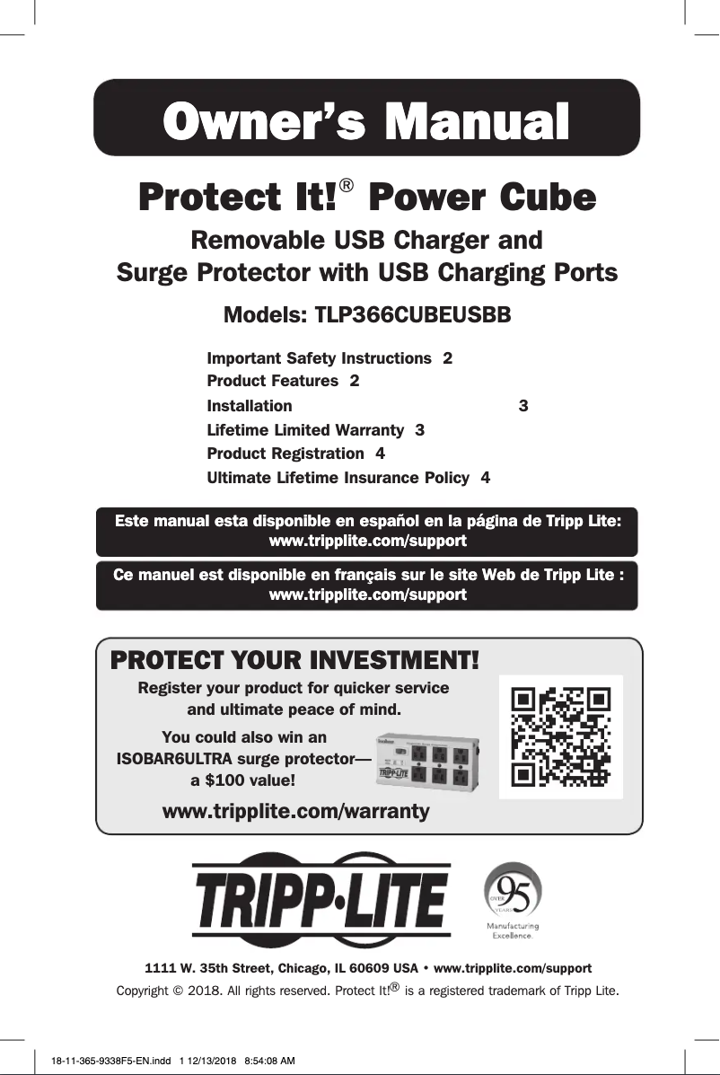 Page n°1 - Manuel utilisateur Tripp Lite Protect It! TLP368CUBEUAM