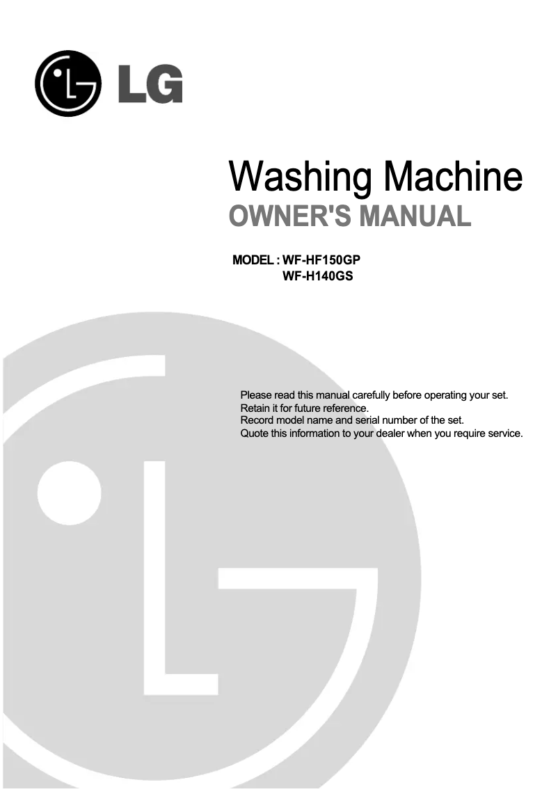 Page 1 de la notice Manuel utilisateur LG WF-H140GS