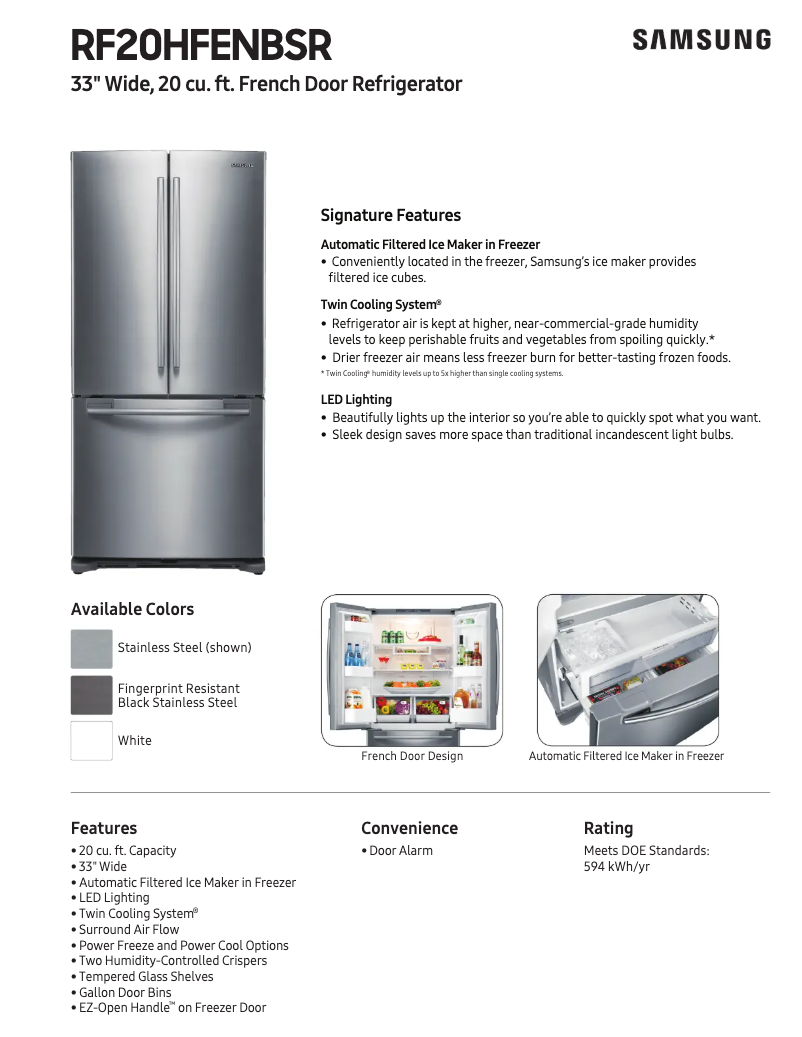 Página 1 del manual Ficha técnica Samsung RF20HFENB