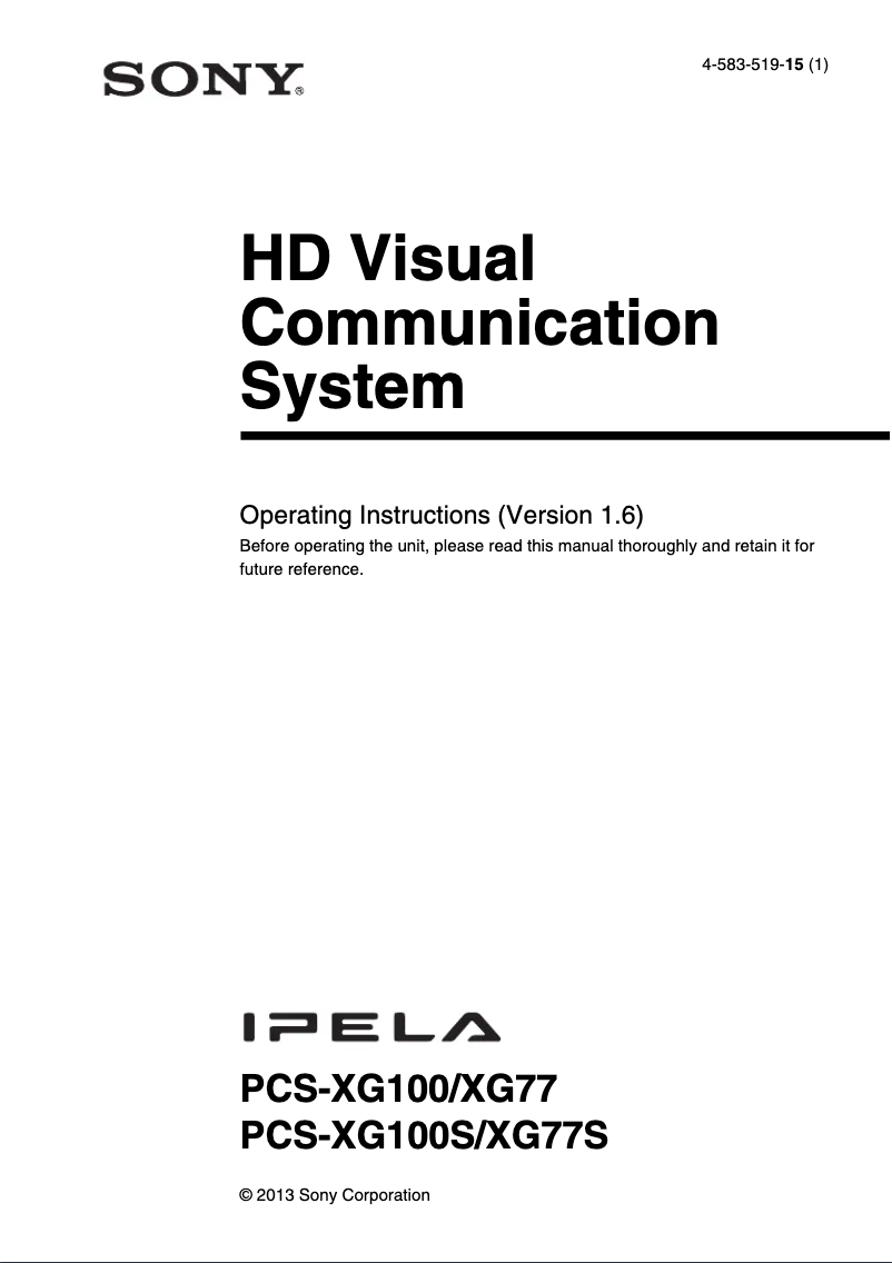 Image de la première page du manuel de l'appareil PCS-XG100