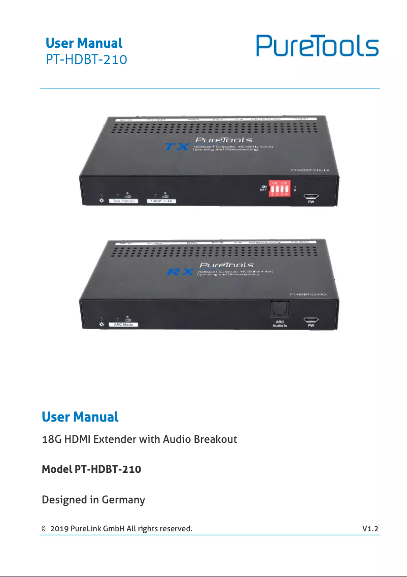 Page 1 de la notice Manuel utilisateur PureTools PT-HDBT-210