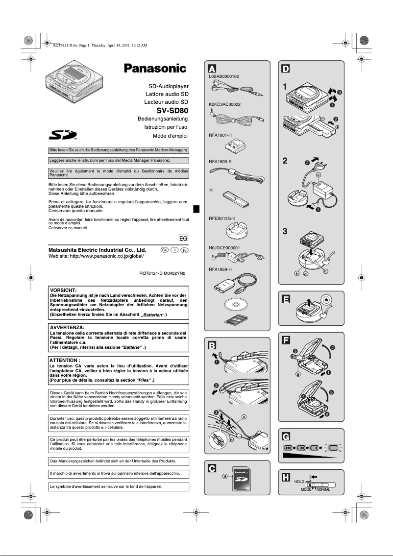 Page 1 de la notice Manuel utilisateur Panasonic SV-SD80