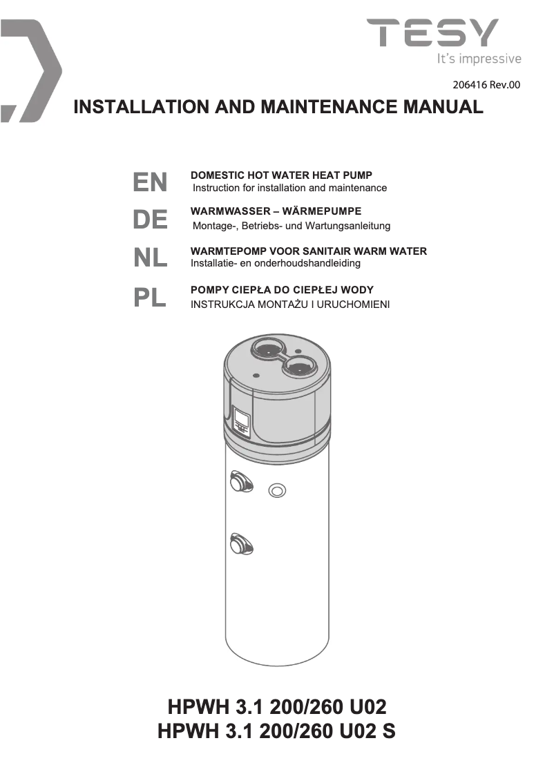 Page n°1 - Guide d'installation Tesy AquaThermica Eco 200