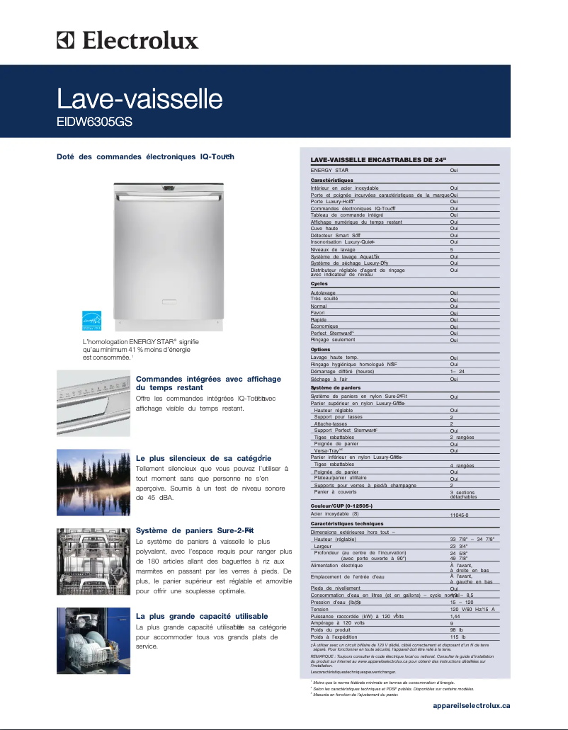 Page n°1 - Fiche technique Electrolux EIDW6305GB