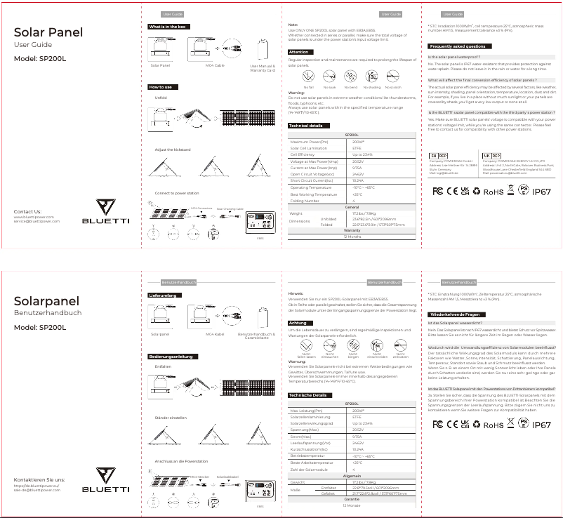 Page 1 de la notice Manuel utilisateur Bluetti SP200L