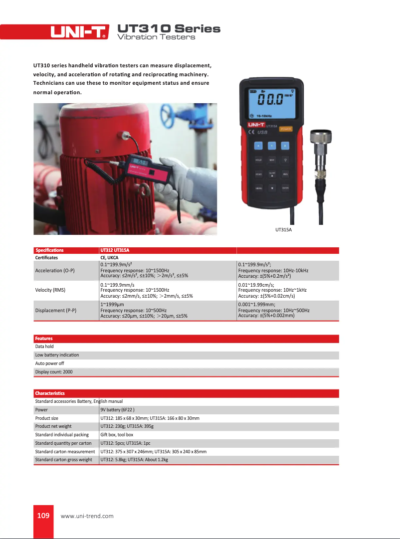 Image de la première page du manuel de l'appareil UT315A