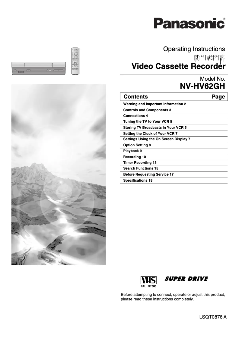 Page n°1 - Manuel utilisateur Panasonic NV-HV62GH