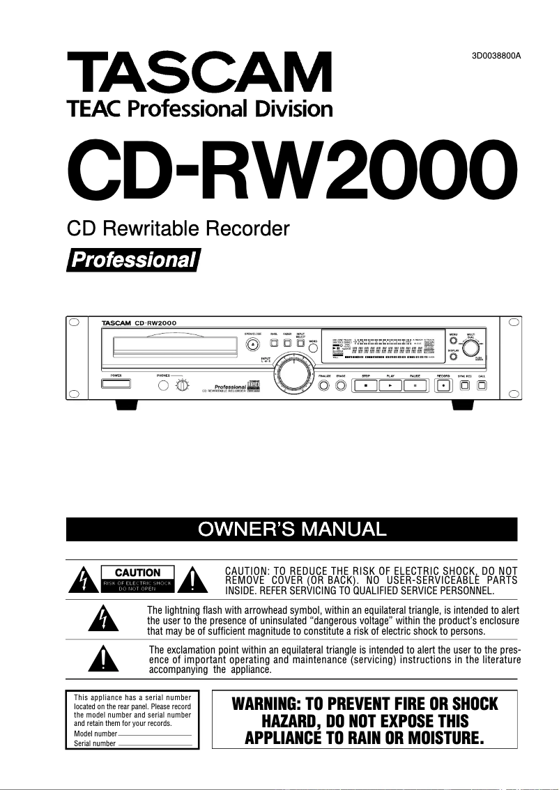 Imagen de la primera página del manual del dispositivo CD-RW2000