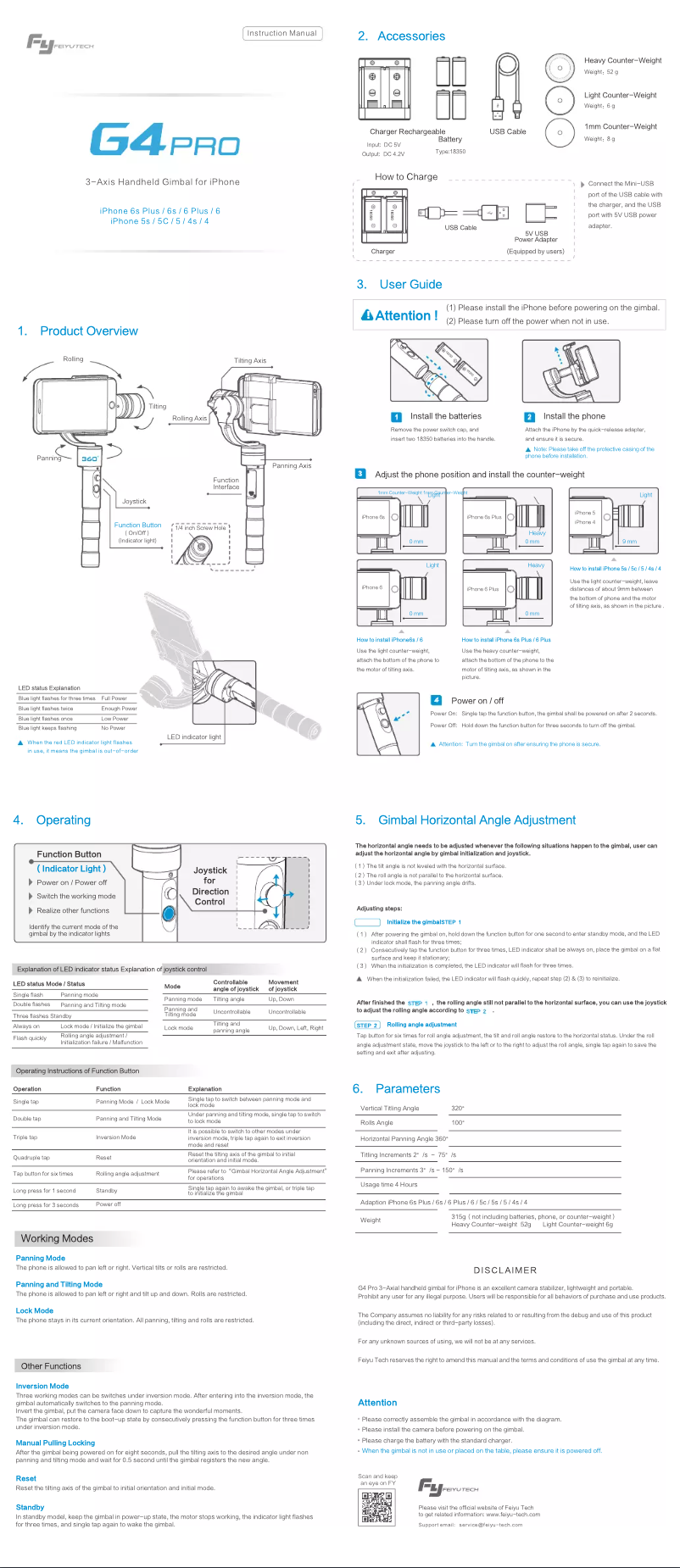 Page n°1 - Manuel utilisateur FeiyuTech G4 Pro