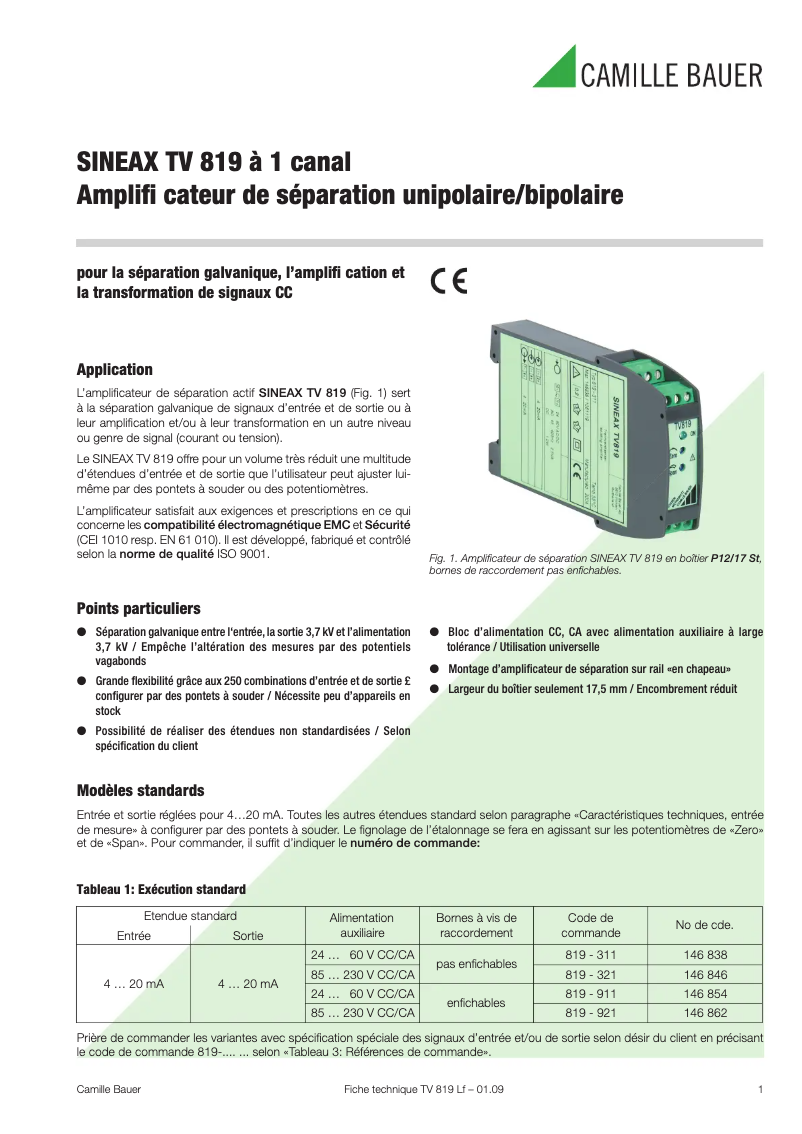 Image de la première page du manuel de l'appareil Sineax TV819