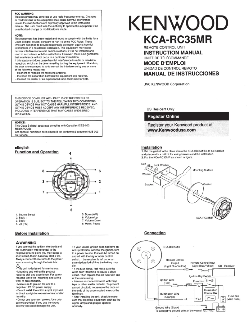 Imagen de la primera página del manual del dispositivo KCA-RC35MR