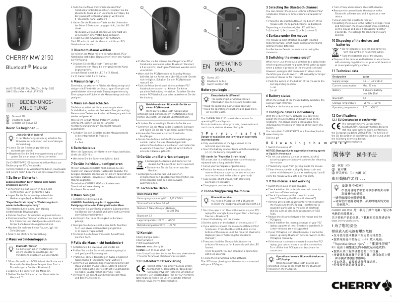 Page 1 de la notice Manuel utilisateur Cherry MW 2150