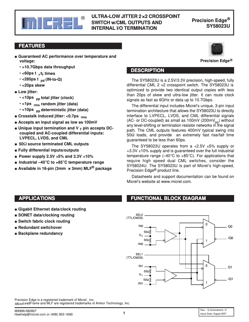 Page 1 de la notice Manuel utilisateur Microchip SY58023U