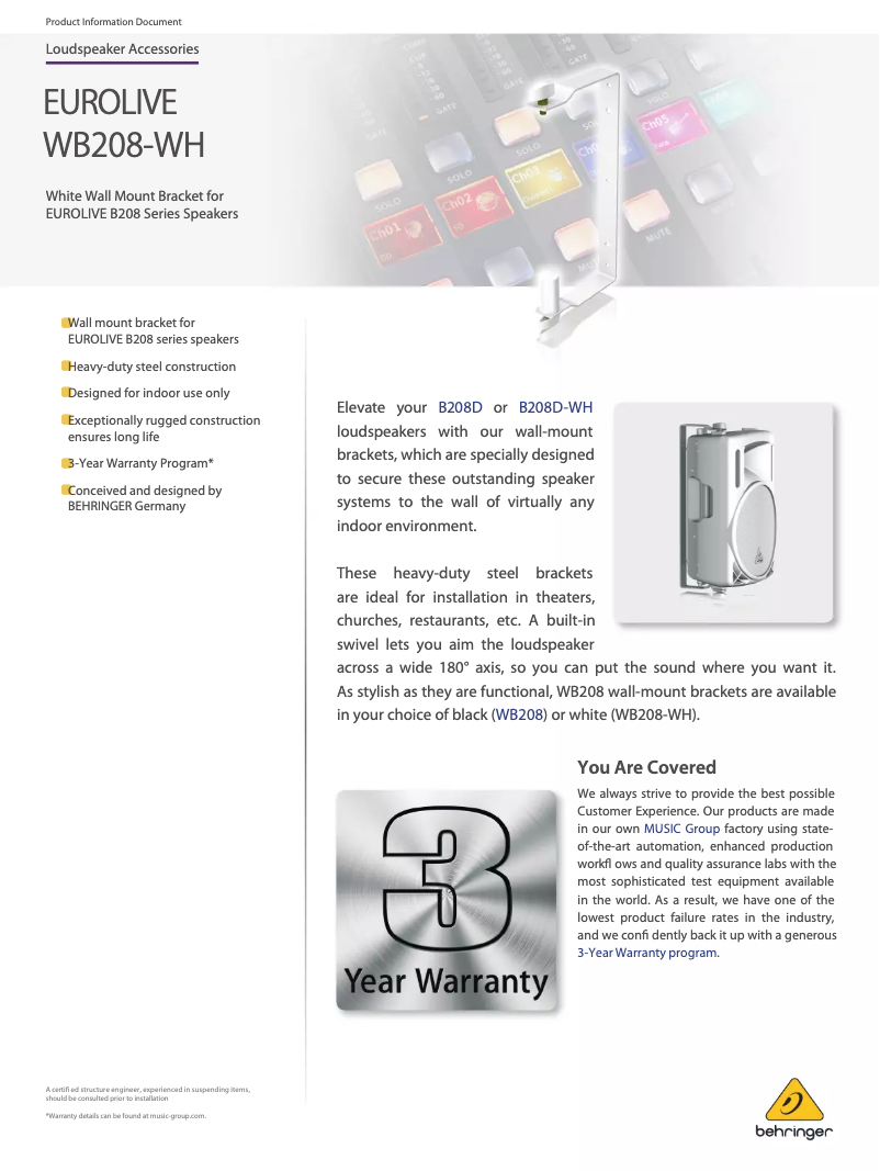 Page n°1 - Fiche technique Behringer Eurolive WB208-WH