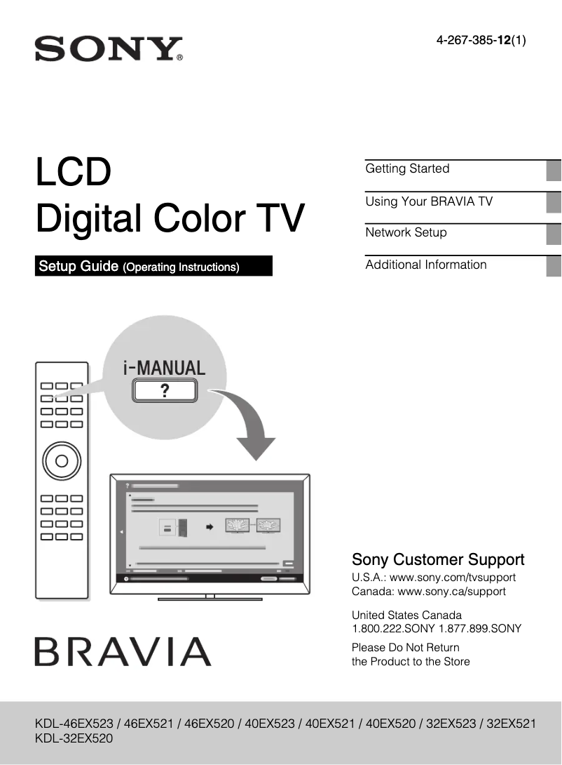 Image de la première page du manuel de l'appareil Bravia KDL-32EX520