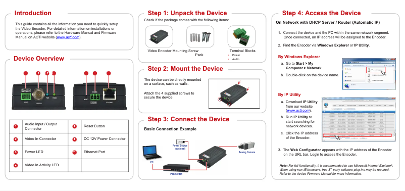 Page 1 de la notice Guide d'installation ACTi V11