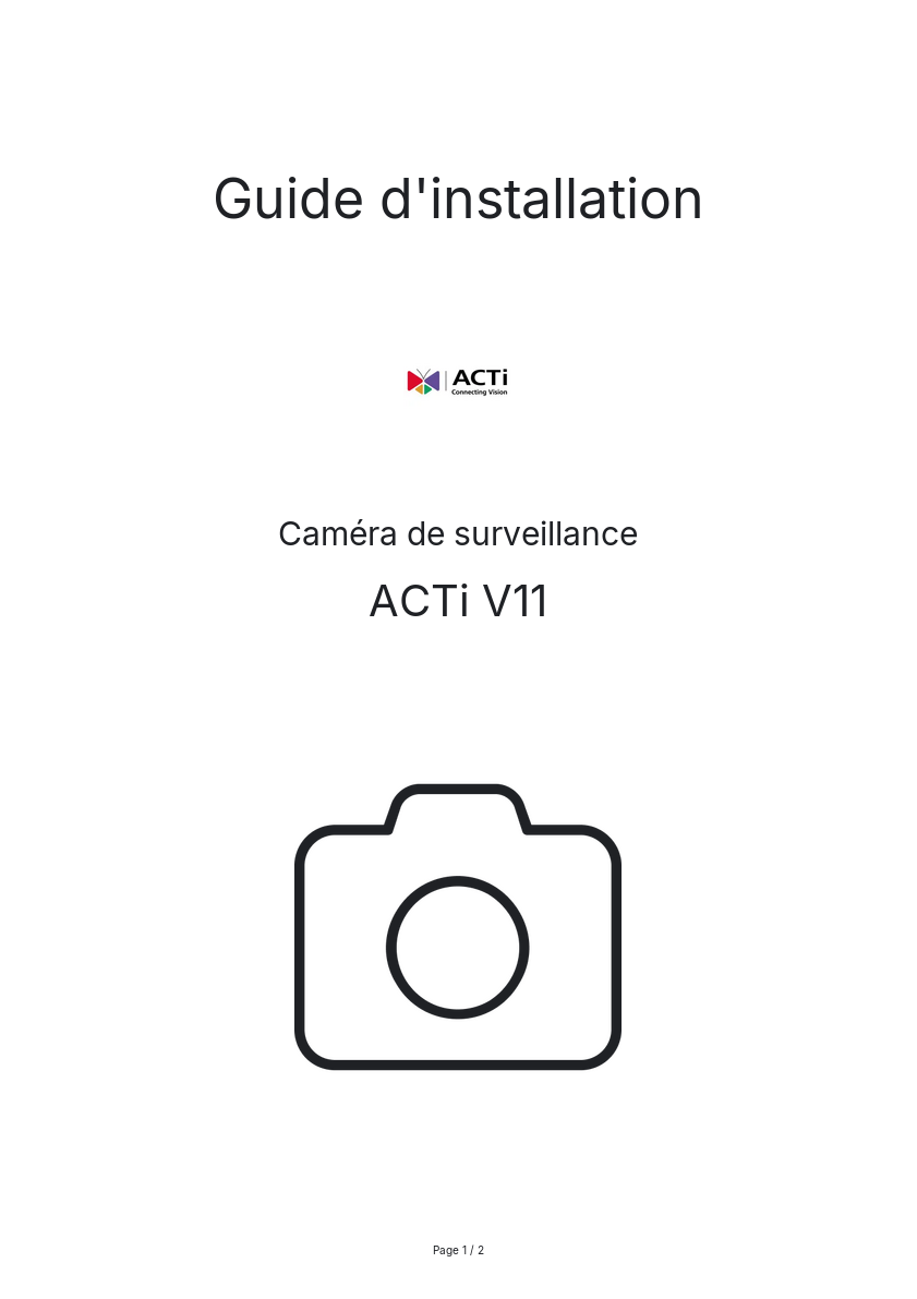 Page n°1 - Guide d'installation ACTi V11