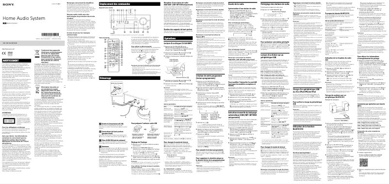 Page 1 de la notice Manuel utilisateur Sony CMT-SBT100B